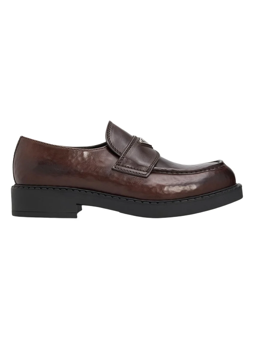 Prada Men's Leather Enamel Logo Moc-Toe Penny Loafers