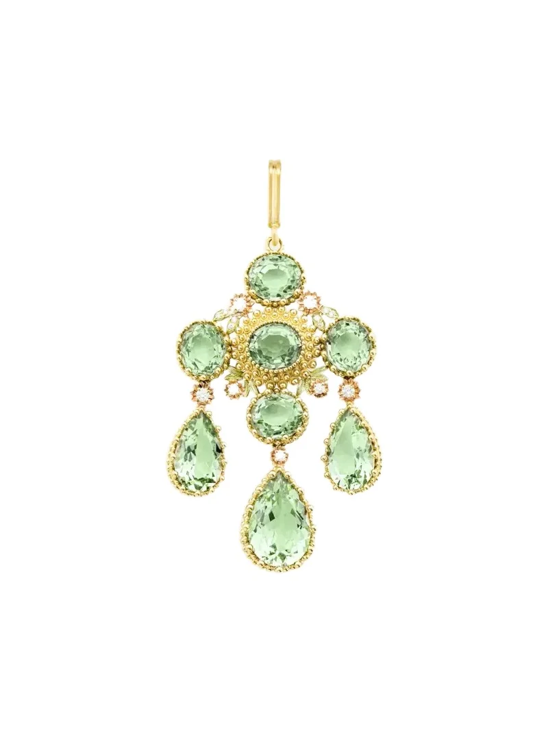 18K Yellow Gold Diamond and Prasiolite Pendant 18K Yellow Gold Diamond and Prasiolite Pendant