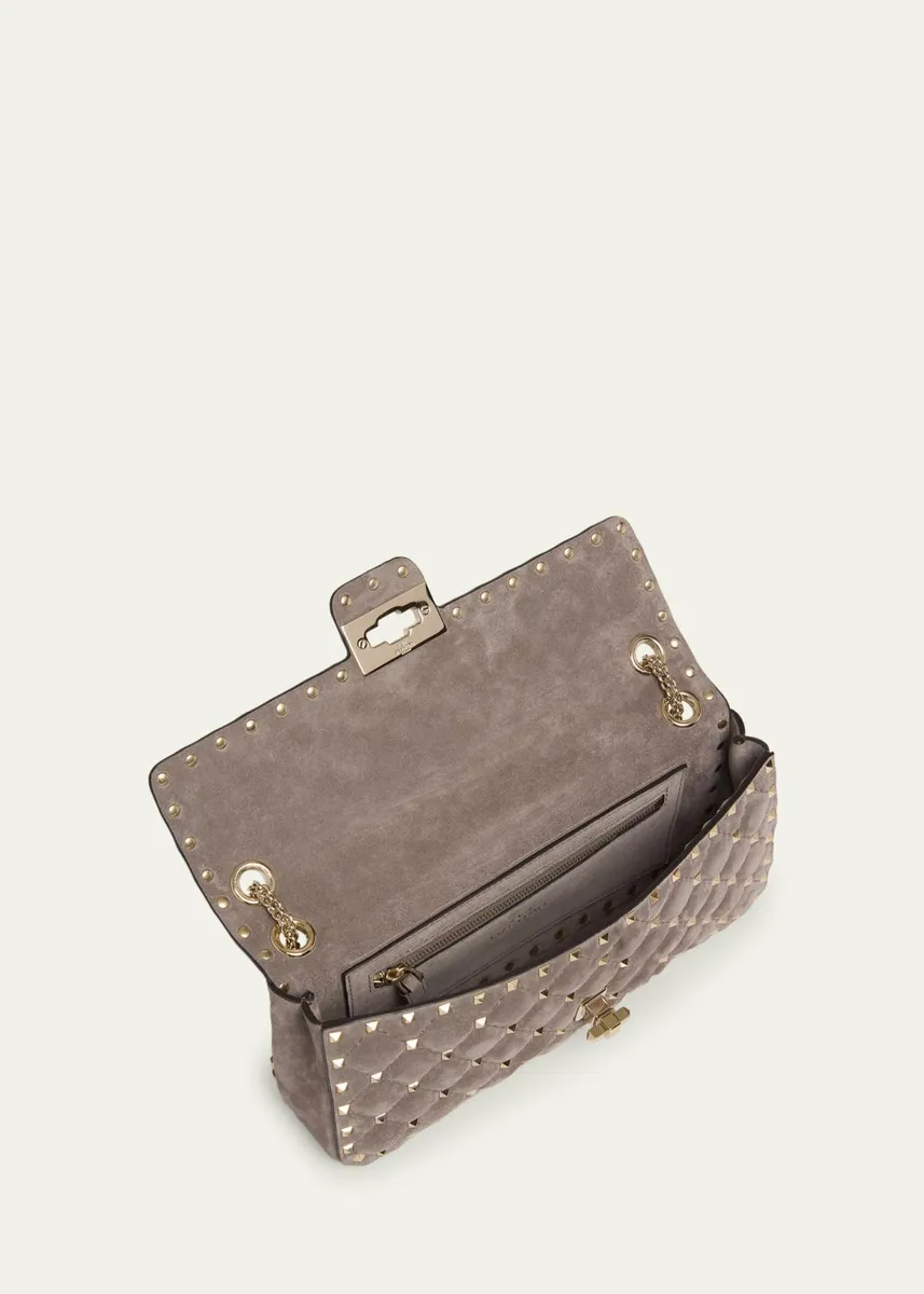 Valentino Garavani Quilted Rockstud Suede Shoulder Bag | Thumbnail 4 Valentino Garavani Quilted Rockstud Suede Shoulder Bag | Thumbnail 4