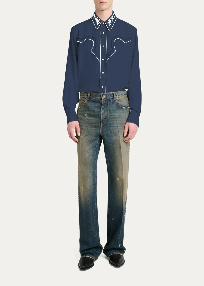 AMIRI Men's Embroidered-Trim Western Shirt | Thumbnail 2 AMIRI Men's Embroidered-Trim Western Shirt | Thumbnail 2
