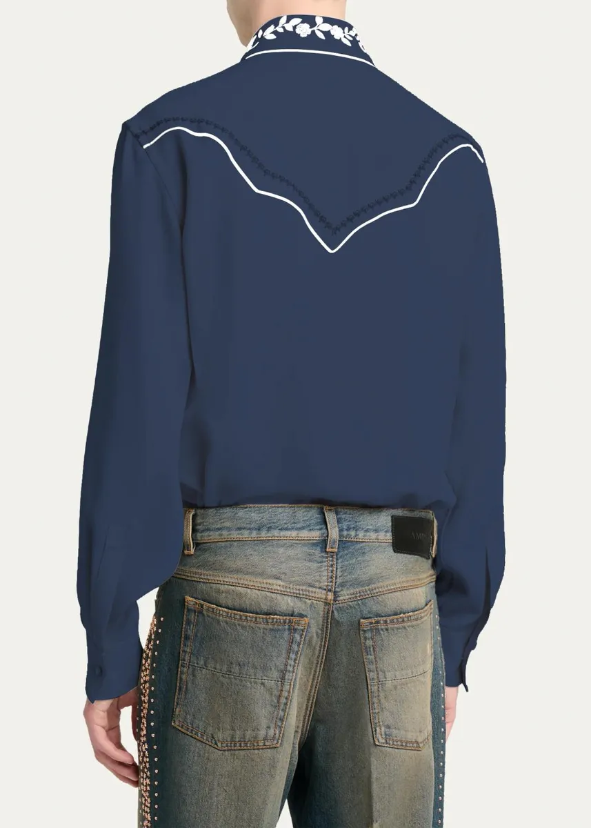 AMIRI Men's Embroidered-Trim Western Shirt | Thumbnail 3 AMIRI Men's Embroidered-Trim Western Shirt | Thumbnail 3