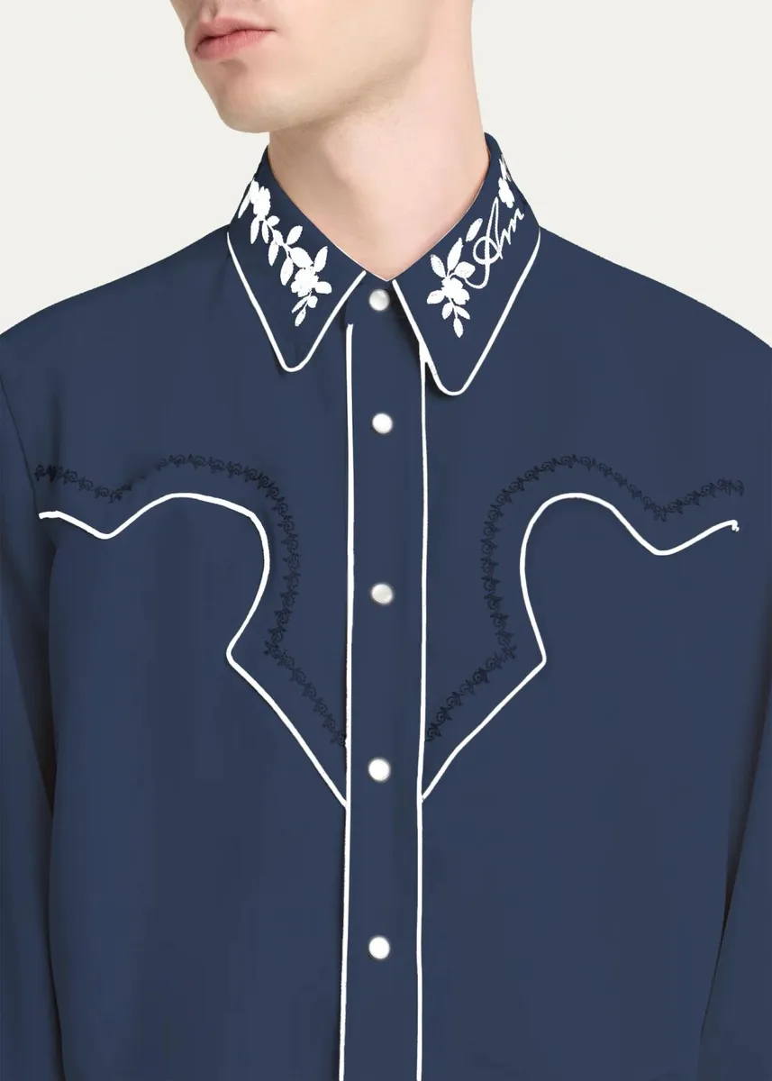 AMIRI Men's Embroidered-Trim Western Shirt | Thumbnail 5 AMIRI Men's Embroidered-Trim Western Shirt | Thumbnail 5