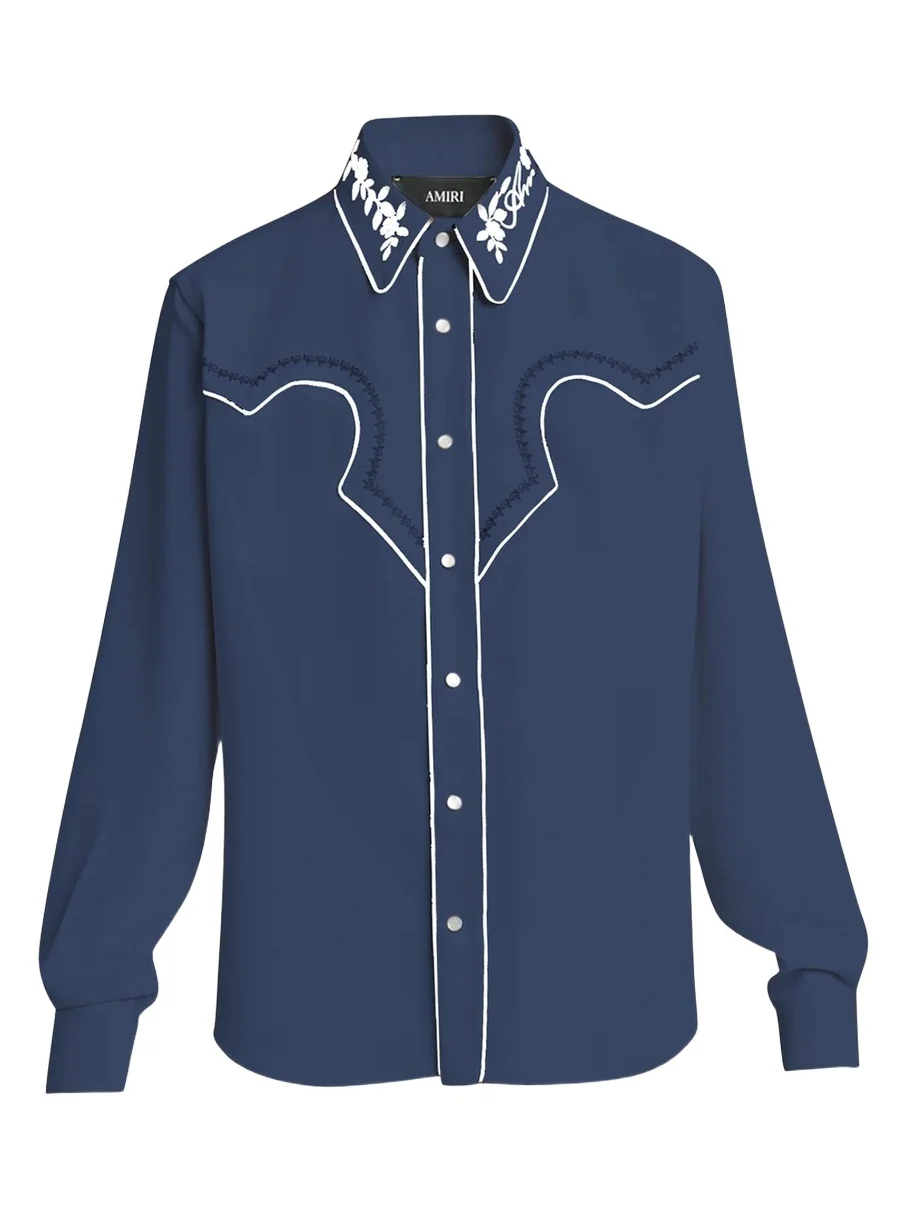 AMIRI Men's Embroidered-Trim Western Shirt