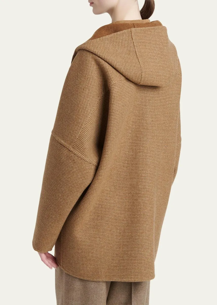 Kiton Houndstooth Wool-Cashmere Hooded Overcoat | Thumbnail 3
