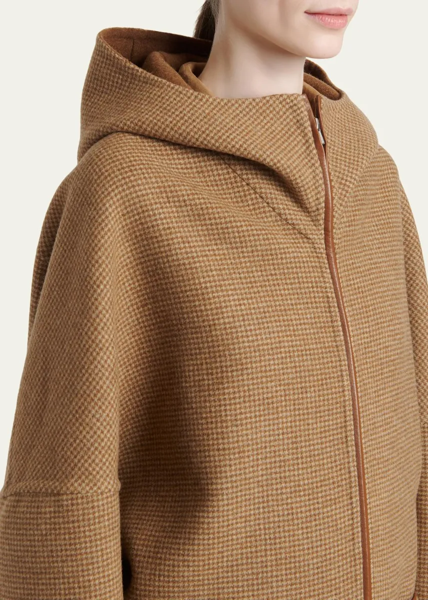 Kiton Houndstooth Wool-Cashmere Hooded Overcoat | Thumbnail 5