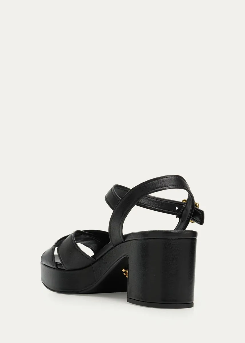 Prada 65mm Triangle Logo Crisscross Leather Platform Sandals | Thumbnail 4 Prada 65mm Triangle Logo Crisscross Leather Platform Sandals | Thumbnail 4