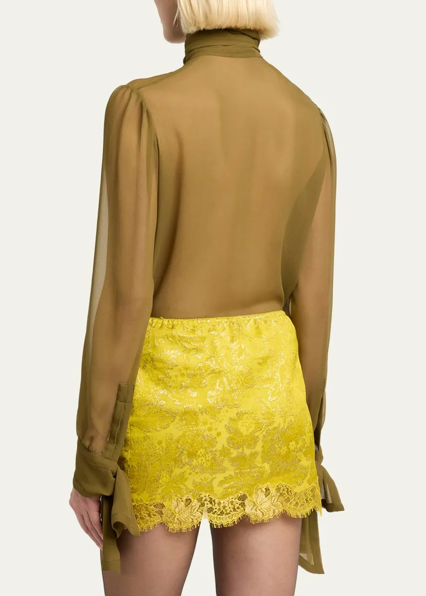Saint Laurent Lavalliere Silk Long-Sleeve Blouse | Thumbnail 3 Saint Laurent Lavalliere Silk Long-Sleeve Blouse | Thumbnail 3