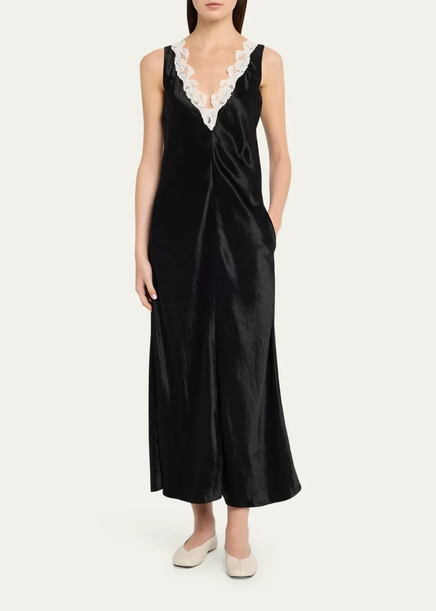 Maria McManus Lace V-Neck Sateen Dress | Thumbnail 2 Maria McManus Lace V-Neck Sateen Dress | Thumbnail 2