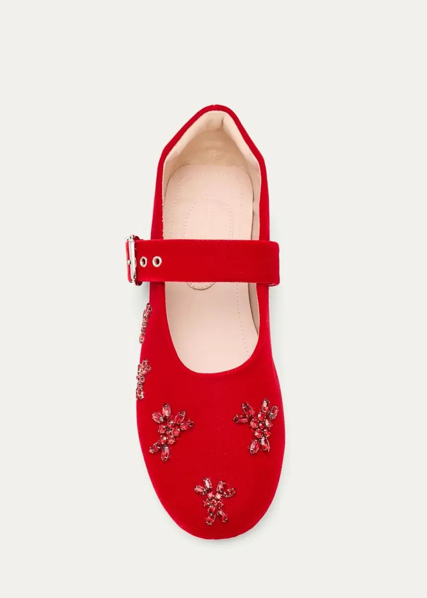 Simone Rocha Embellished Velvet Mary Jane Ballerina Flats | Thumbnail 5 Simone Rocha Embellished Velvet Mary Jane Ballerina Flats | Thumbnail 5