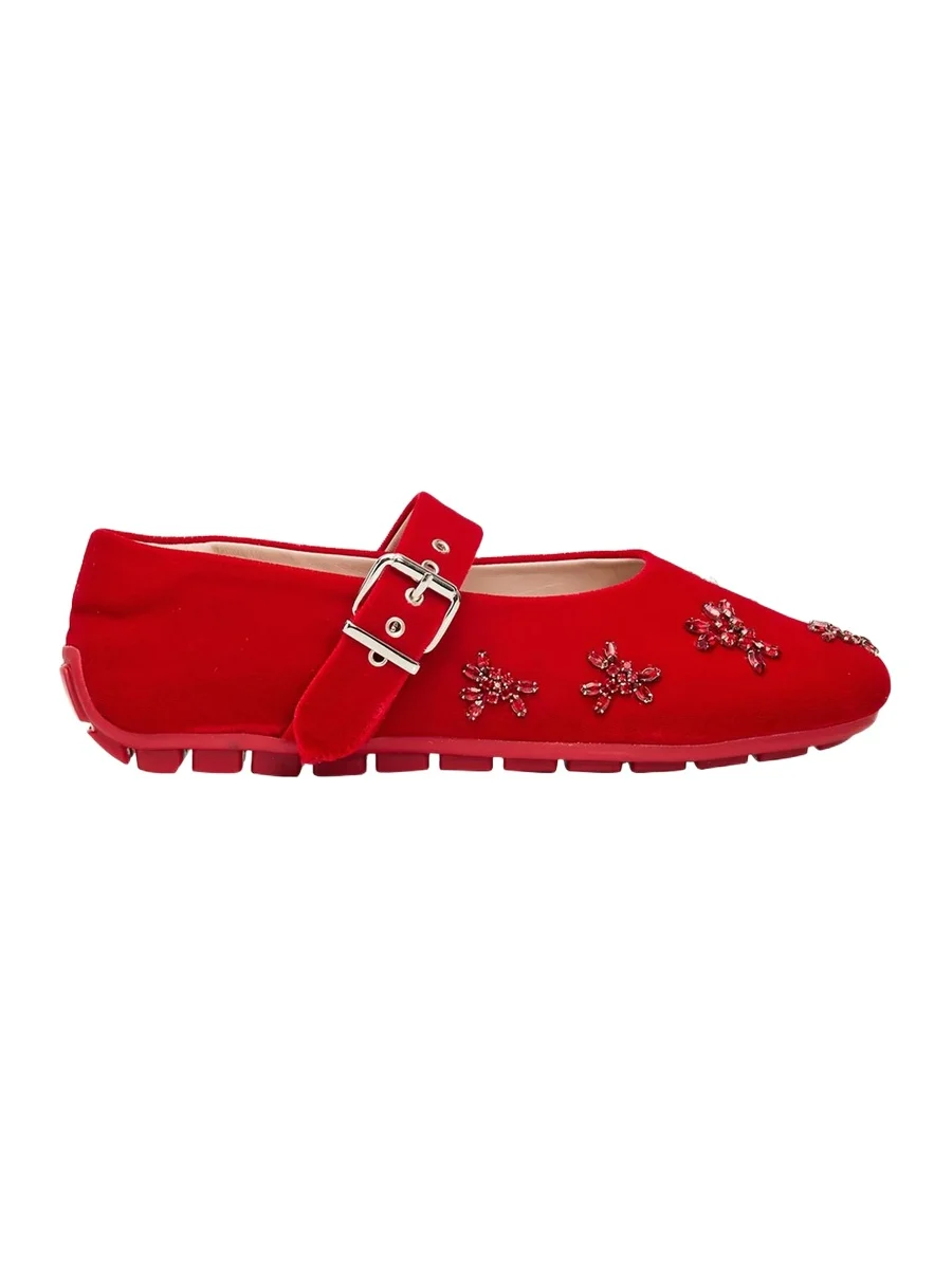 Simone Rocha Embellished Velvet Mary Jane Ballerina Flats