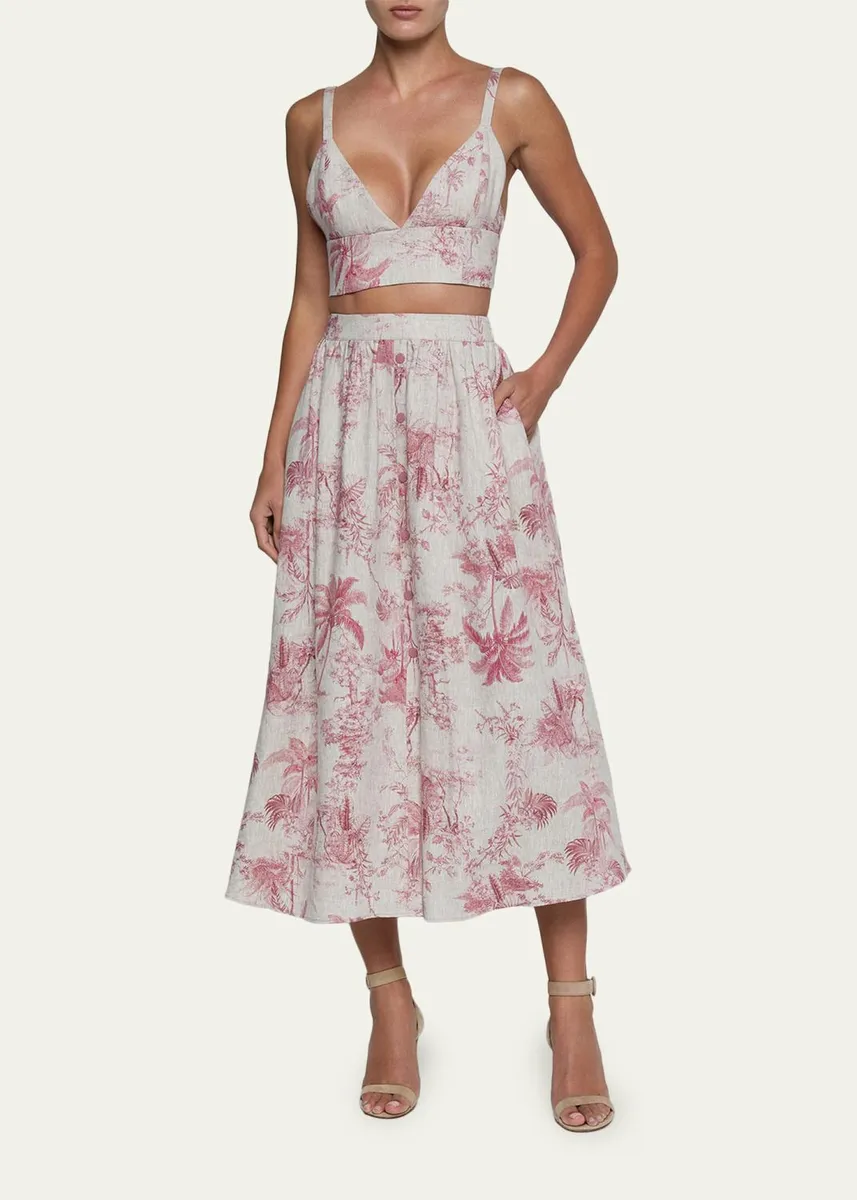 L'Agence Seina Pleated Etoile-Print Linen Midi Skirt | Thumbnail 2 L'Agence Seina Pleated Etoile-Print Linen Midi Skirt | Thumbnail 2
