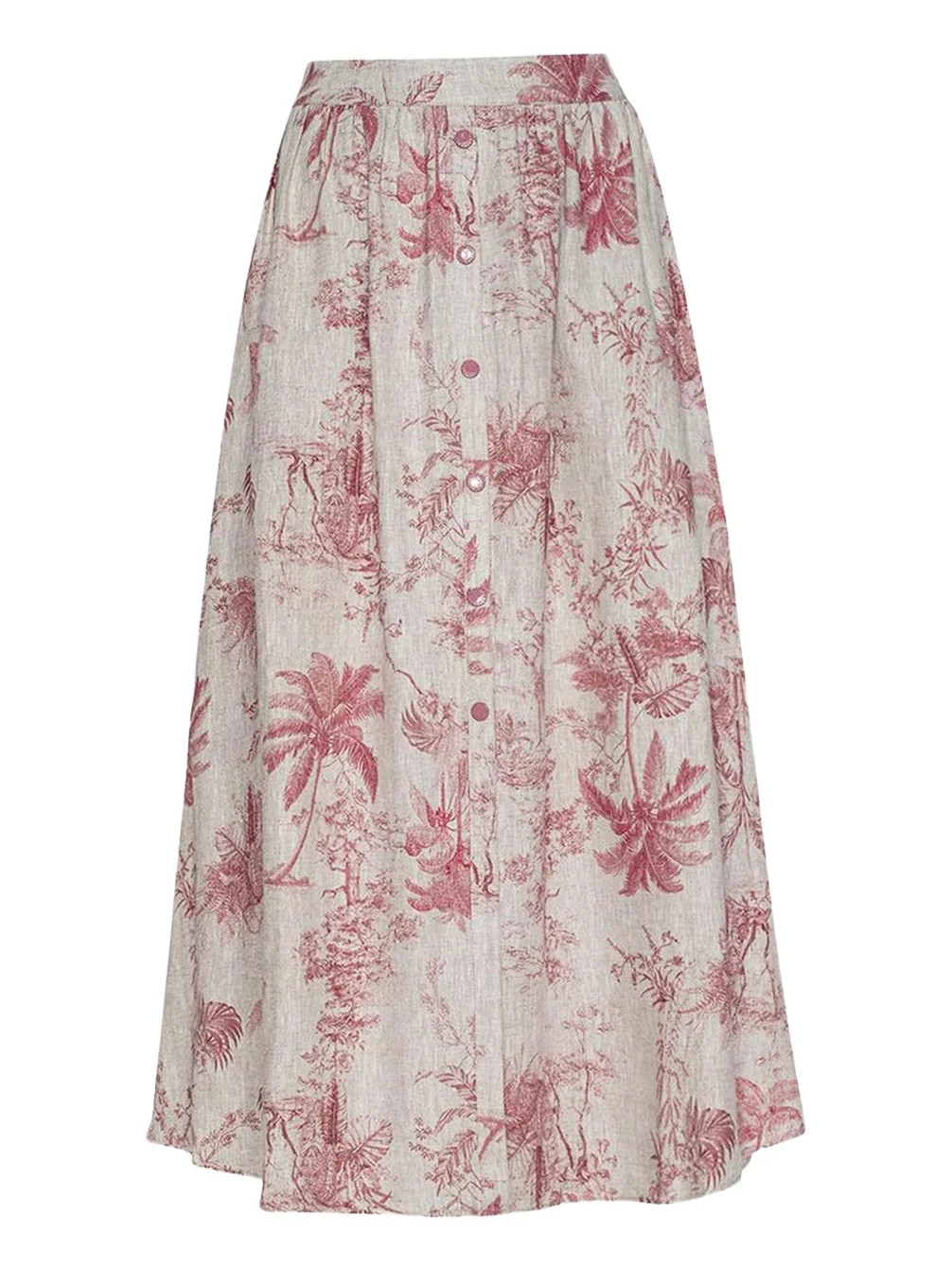 L'Agence Seina Pleated Etoile-Print Linen Midi Skirt