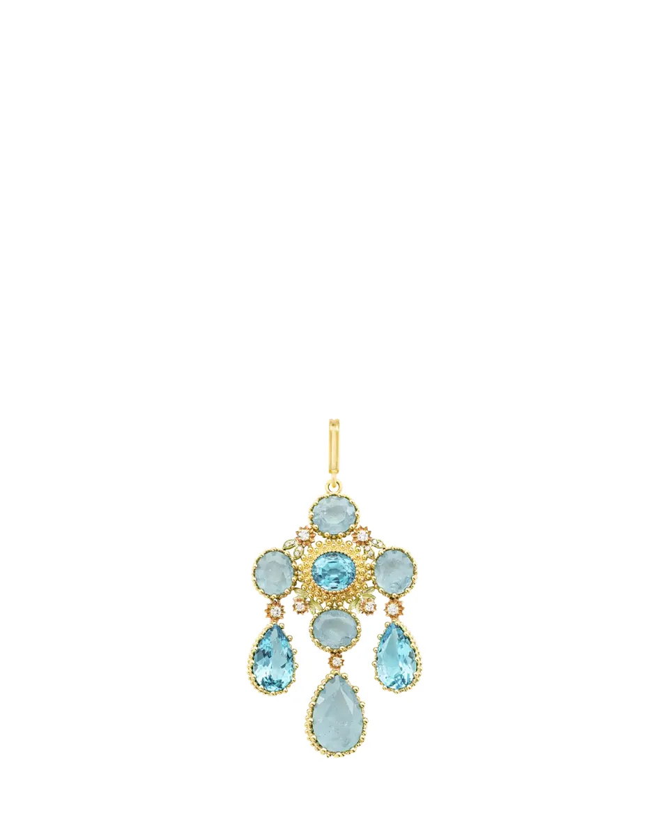 Mellerio 18K Yellow Gold Diamond, Aquamarine and Blue Topaz Pendant | Thumbnail 2