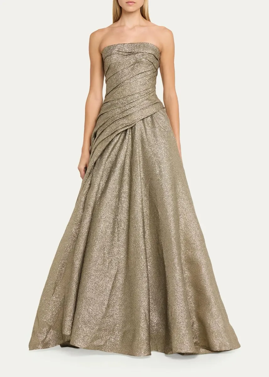 Marmar Halim Strapless Asymmetric Draped Metallic Ball Gown | Thumbnail 2