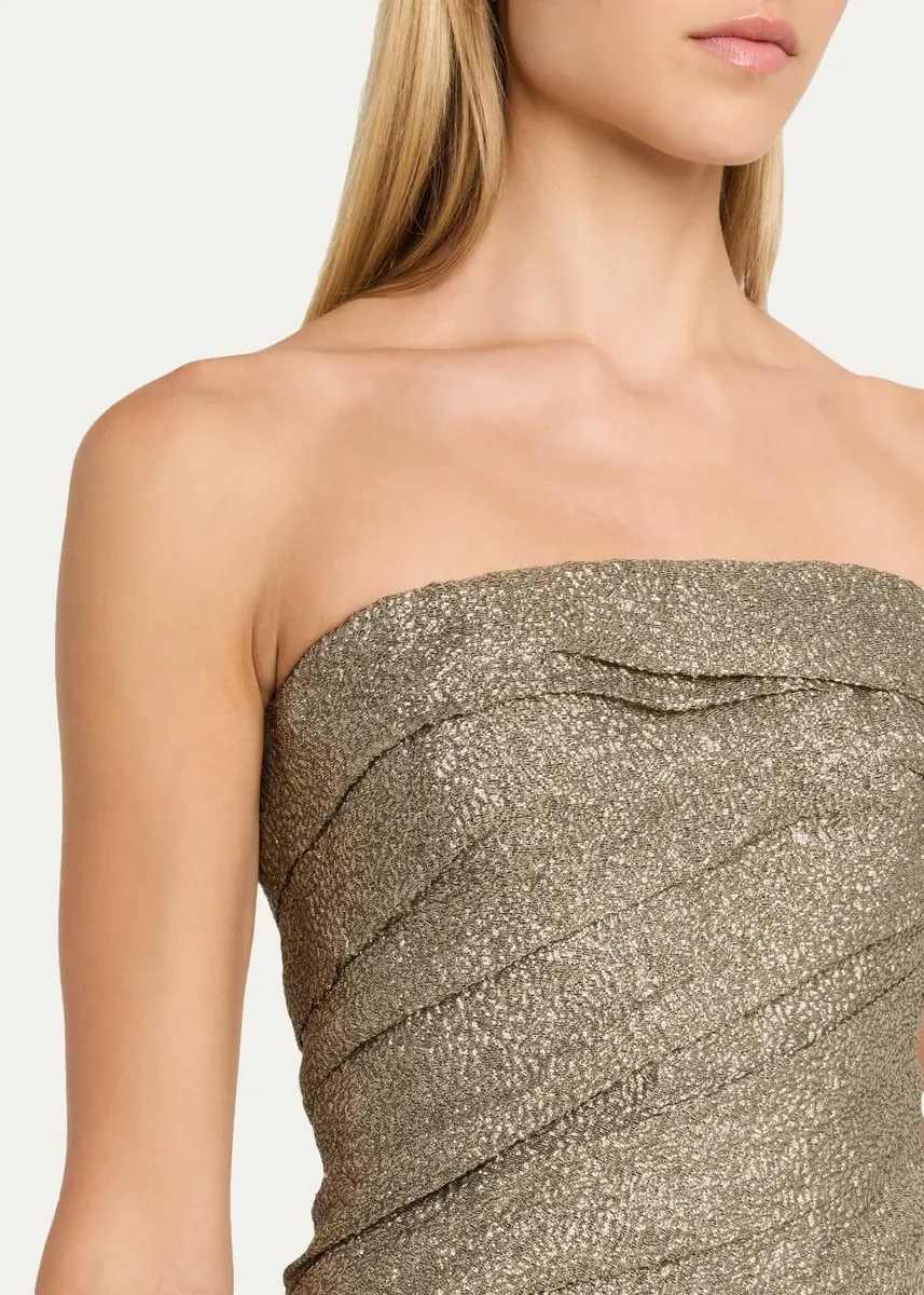 Marmar Halim Strapless Asymmetric Draped Metallic Ball Gown | Thumbnail 5