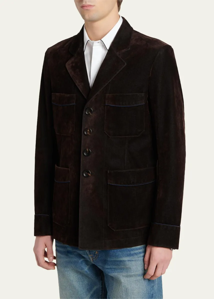 Tom Ford Men's Cotton Velvet Pipe-Trim Patch Pocket Blazer | Thumbnail 8 Tom Ford Men's Cotton Velvet Pipe-Trim Patch Pocket Blazer | Thumbnail 8