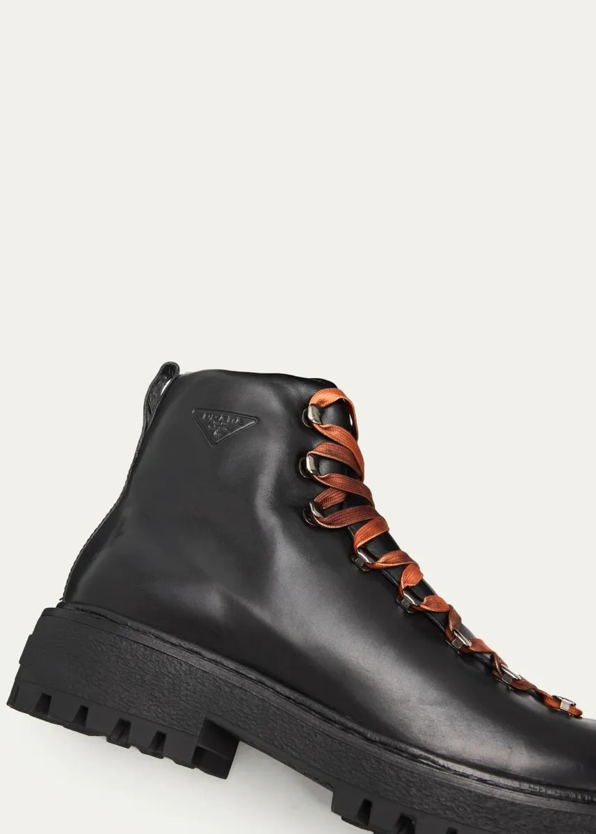 Prada Men's St Moritz Leather Lug-Sole Hiking Boots | Thumbnail 5 Prada Men's St Moritz Leather Lug-Sole Hiking Boots | Thumbnail 5
