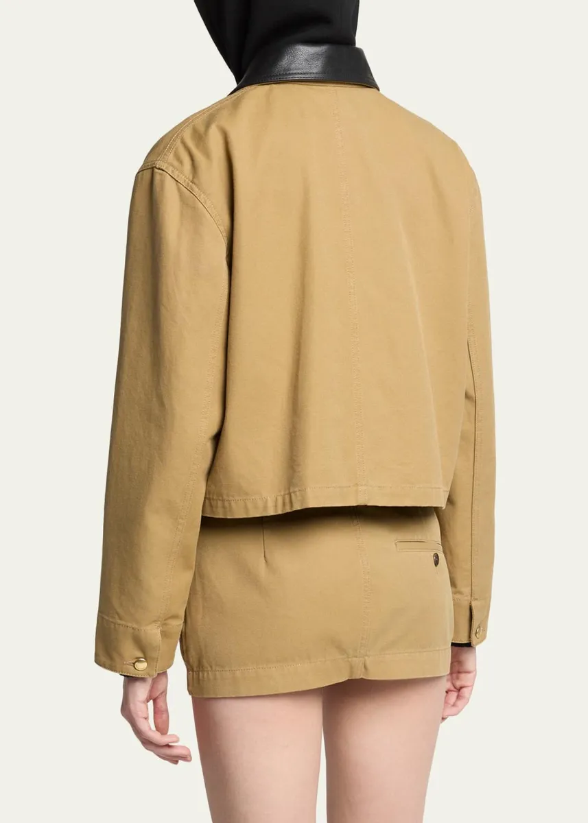 Balenciaga Leather-Collar Cropped Canvas Workwear Jacket | Thumbnail 3