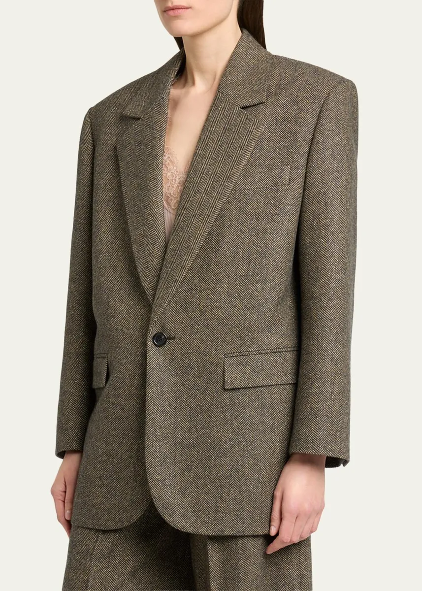 Saint Laurent Herringbone Wool Single-Breasted Jacket | Thumbnail 4 Saint Laurent Herringbone Wool Single-Breasted Jacket | Thumbnail 4