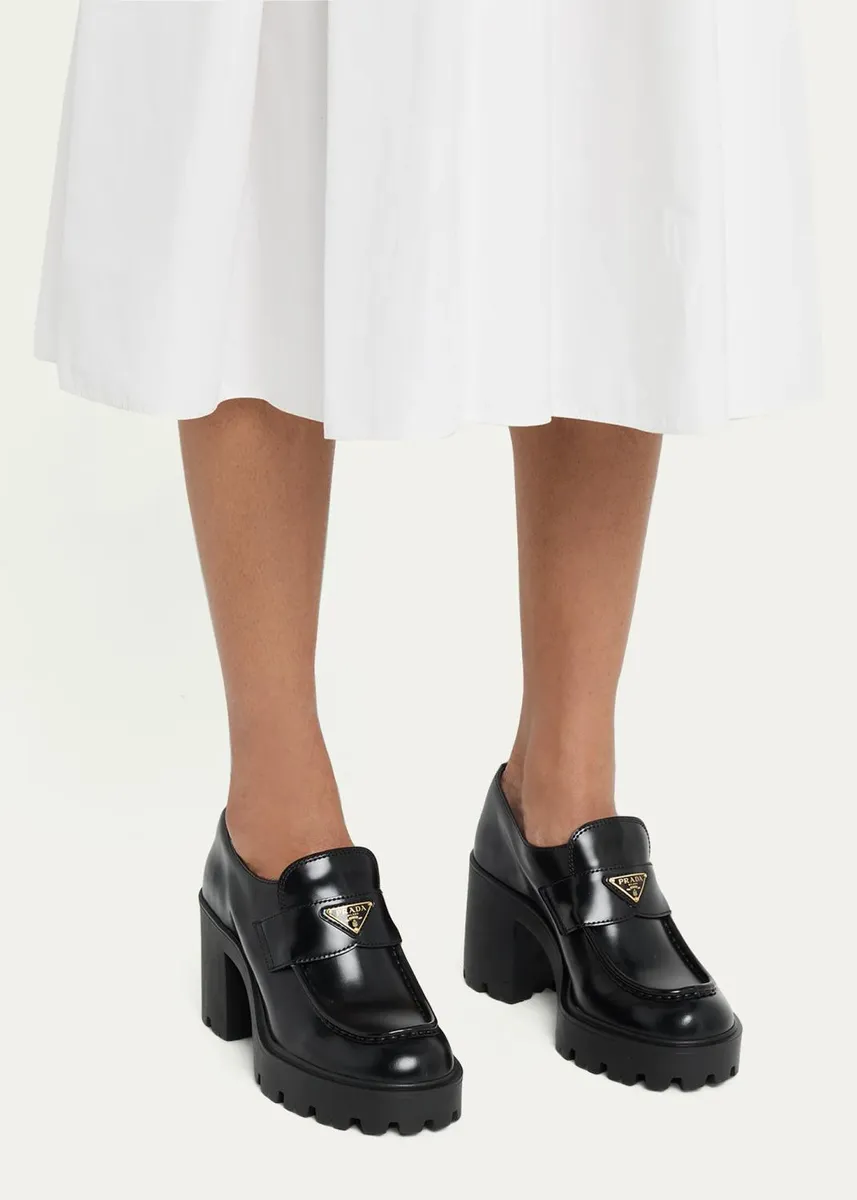 Prada 85mm Triangle Logo Leather Platform Loafers | Thumbnail 2 Prada 85mm Triangle Logo Leather Platform Loafers | Thumbnail 2