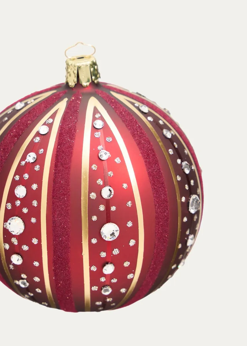 Bergdorf Goodman Glitter & Rhinestone Stripes on Burgundy Ball Christmas Ornament | Thumbnail 2
