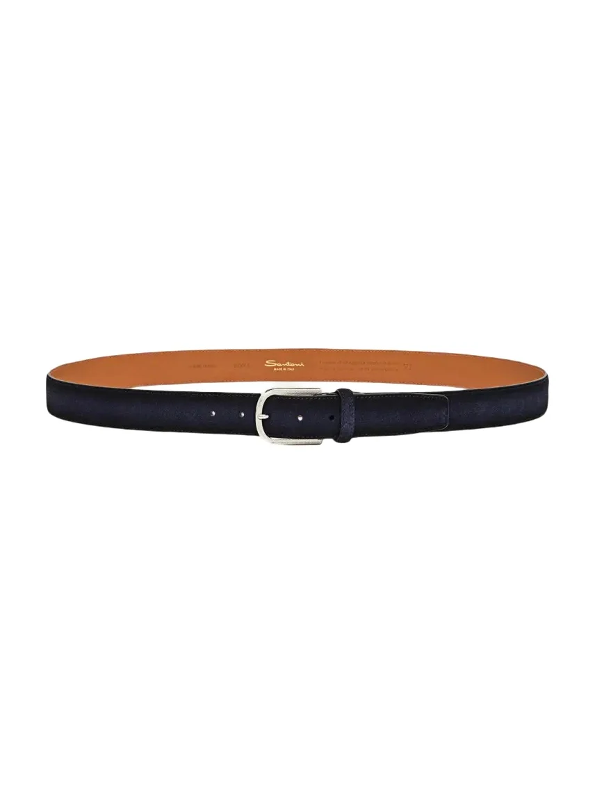 Santoni Men's Cintura Fibbia Suede Round-Buckle Belt