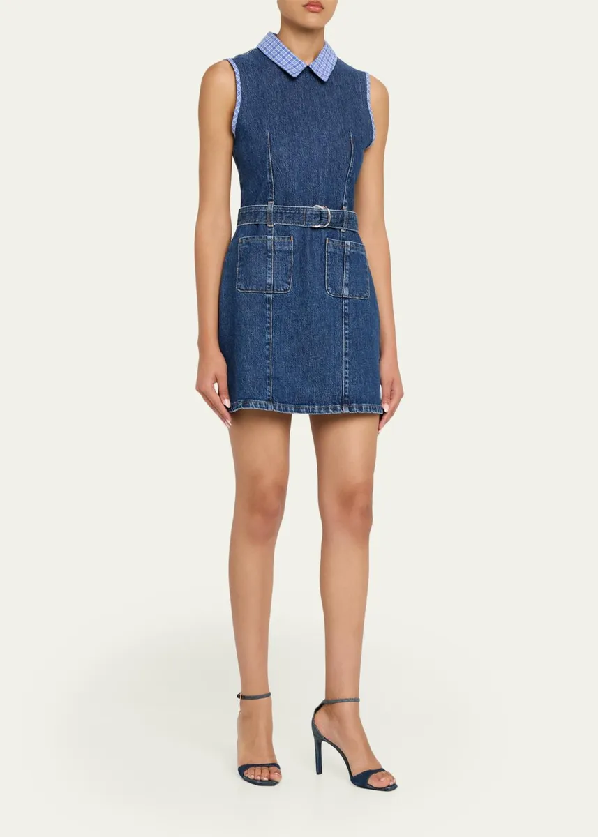 Cinq à Sept Kyra Sleeveless Belted Denim Mini Dress | Thumbnail 4 Cinq à Sept Kyra Sleeveless Belted Denim Mini Dress | Thumbnail 4