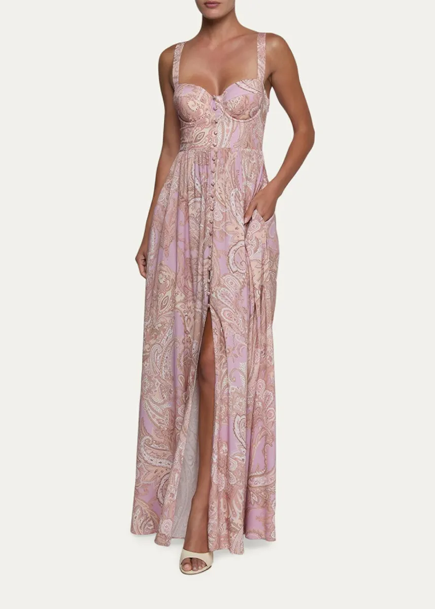 L'Agence Rosette Paisley-Print Sweetheart Maxi Dress | Thumbnail 2