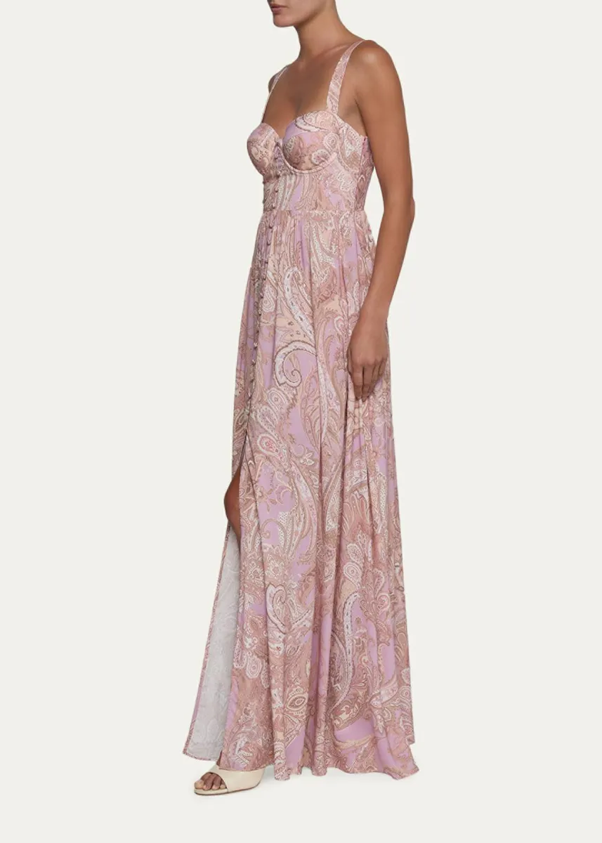 L'Agence Rosette Paisley-Print Sweetheart Maxi Dress | Thumbnail 4