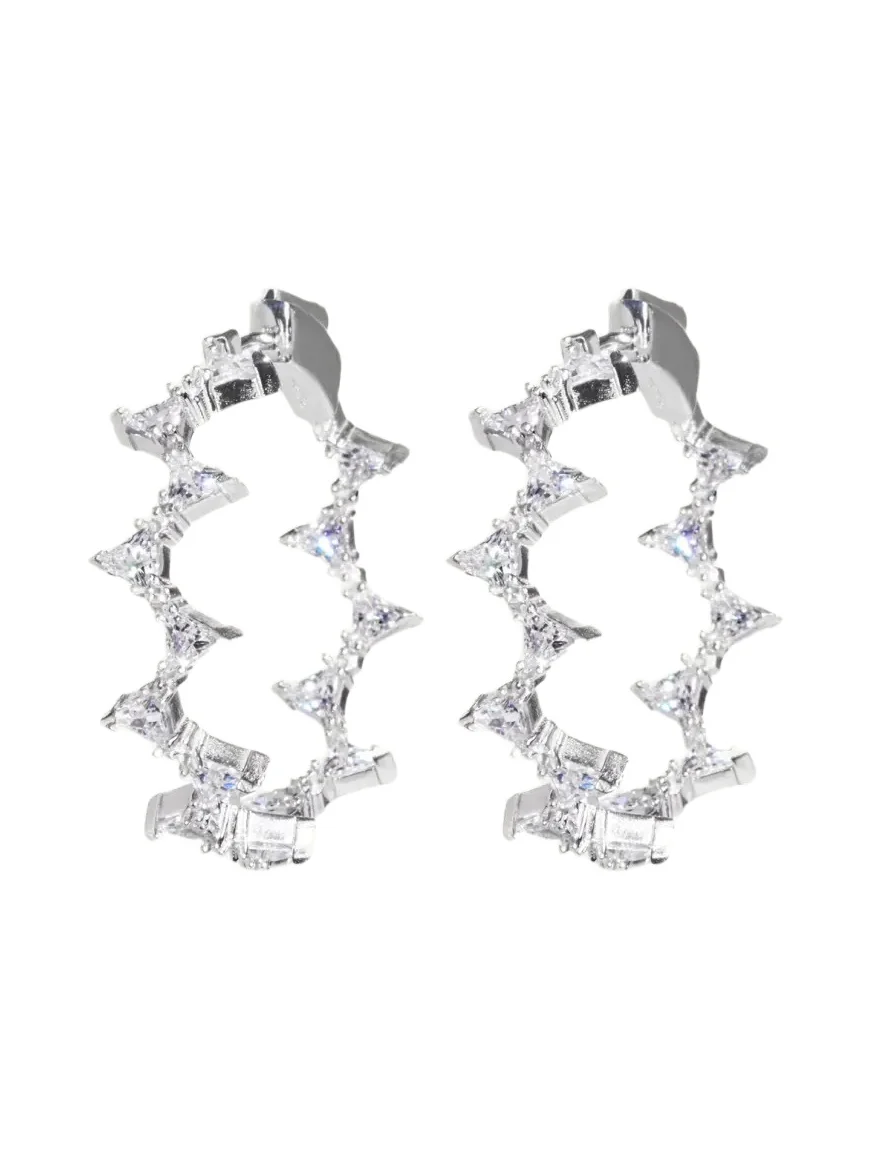 Ahn Rhodium Vermeil Cubic Zirconia Hoop Earrings Ahn Rhodium Vermeil Cubic Zirconia Hoop Earrings