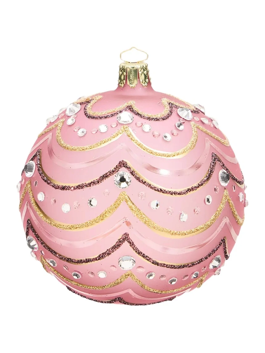 Bergdorf Goodman Glitter Scallops on Pink Ball Christmas Ornament