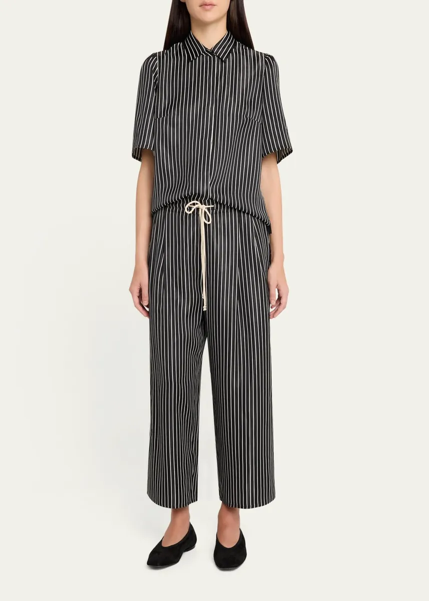 Maria McManus Striped Satin Bell Sleeve Button-Down Blouse | Thumbnail 2