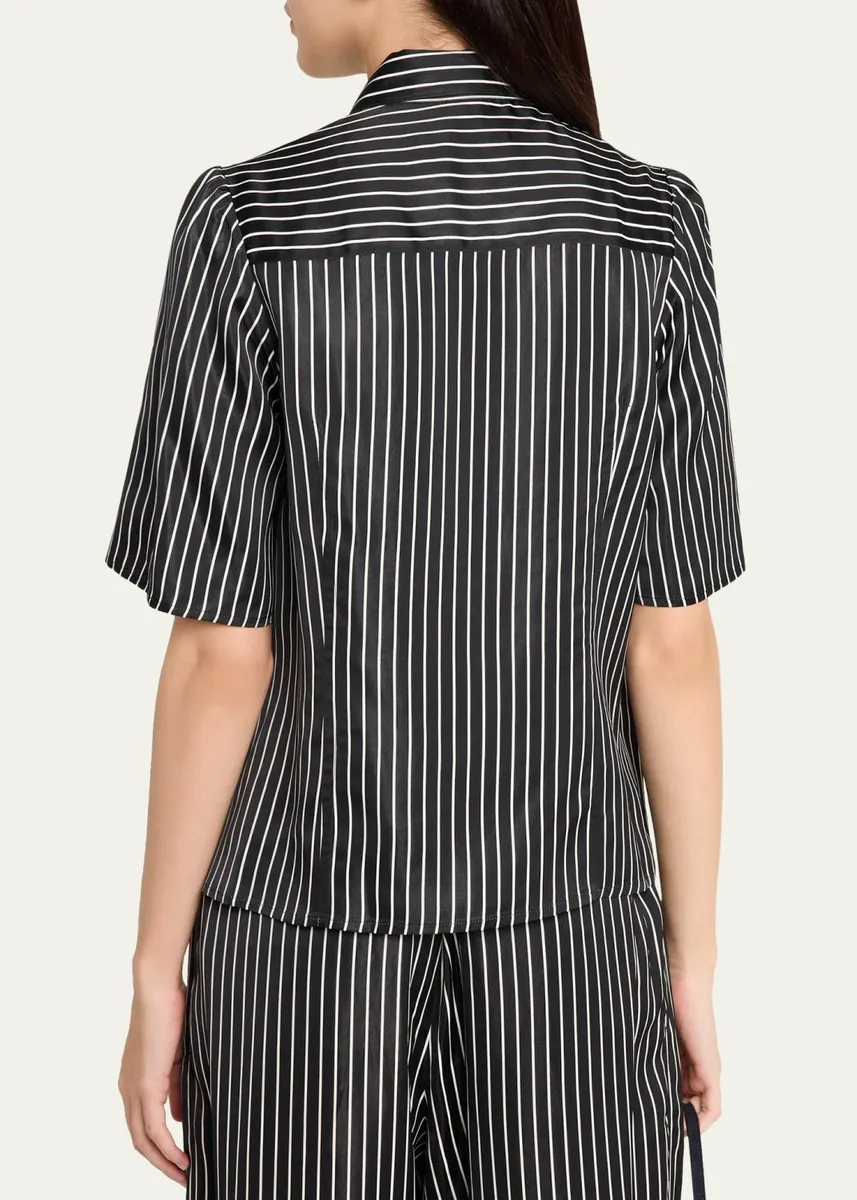 Maria McManus Striped Satin Bell Sleeve Button-Down Blouse | Thumbnail 3