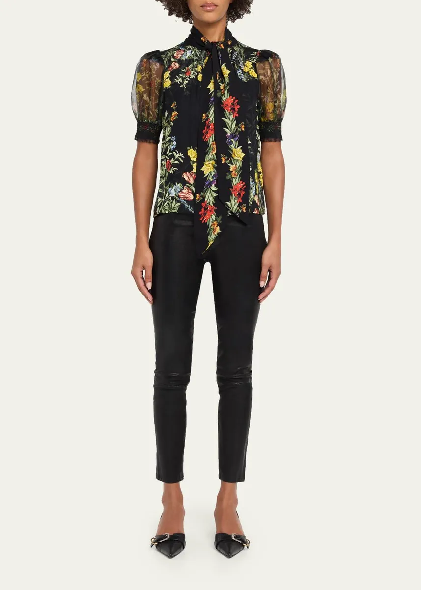 Alice + Olivia Brentley Tie-Neck Floral Blouse | Thumbnail 2