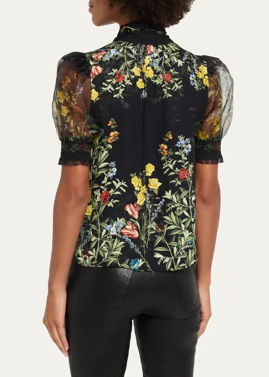 Alice + Olivia Brentley Tie-Neck Floral Blouse | Thumbnail 3