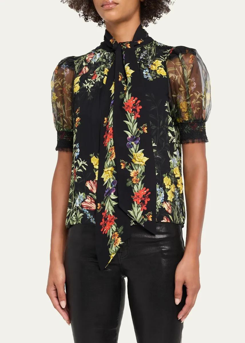 Alice + Olivia Brentley Tie-Neck Floral Blouse | Thumbnail 4