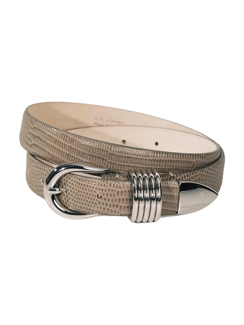 Déhanche Hollyhock Lizard-Embossed Leather Belt