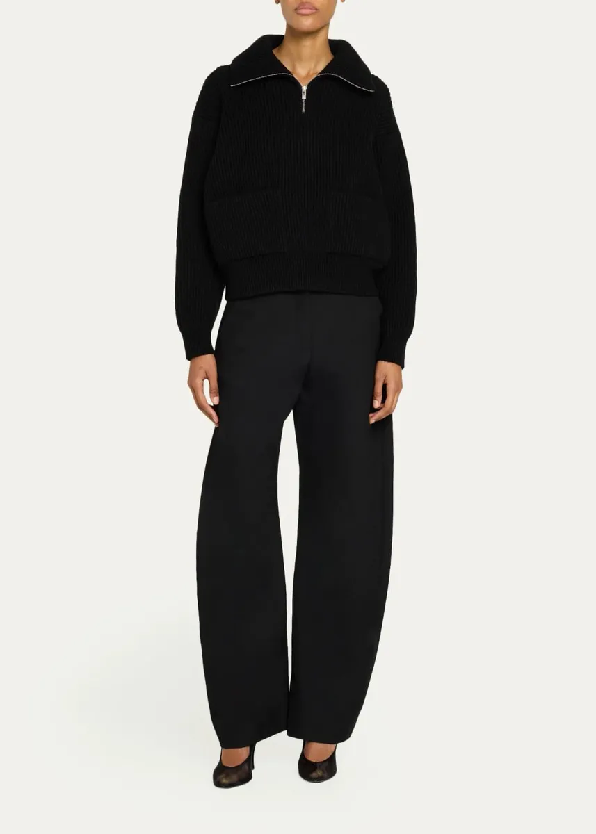 ALAÏA Wool-Cashmere Rib Half-Zip Trucker Sweater | Thumbnail 2