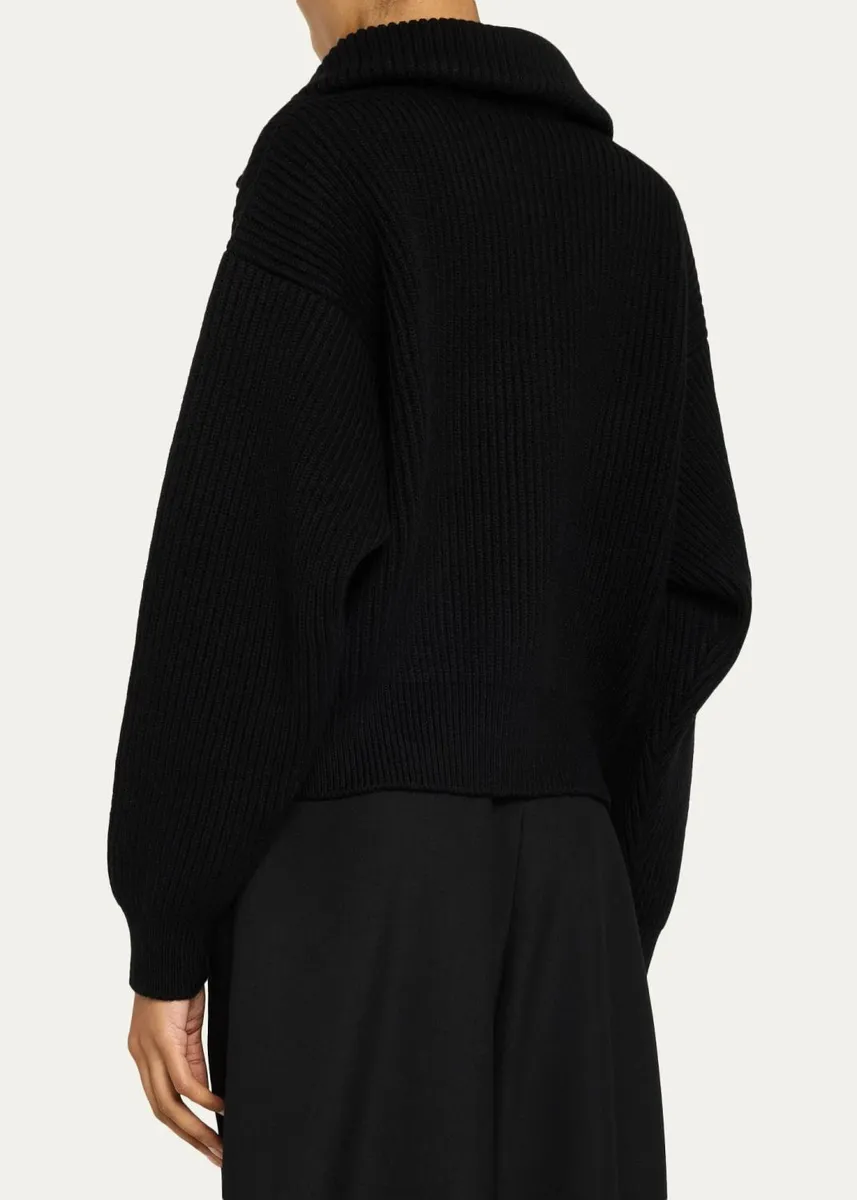 ALAÏA Wool-Cashmere Rib Half-Zip Trucker Sweater | Thumbnail 3