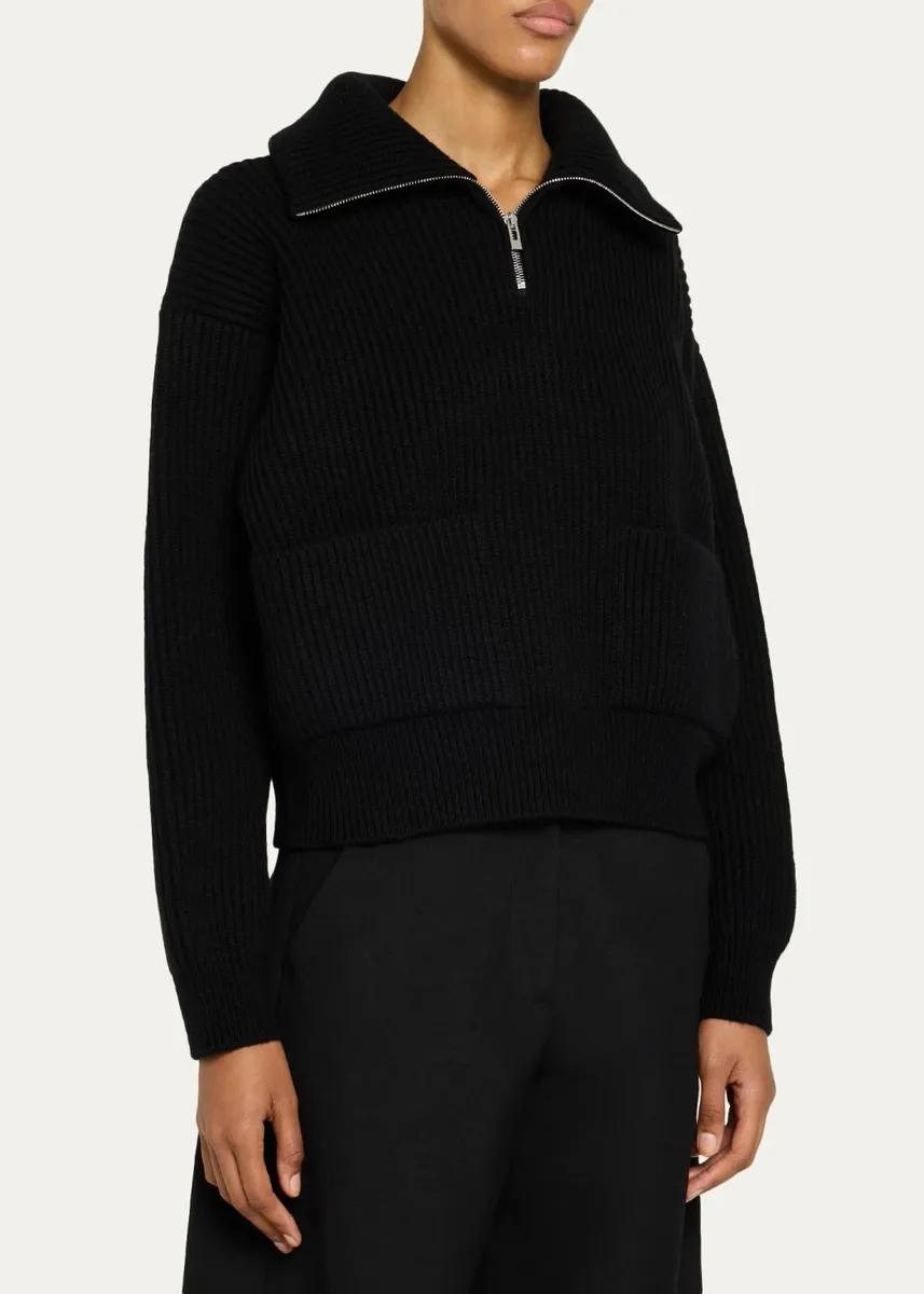 ALAÏA Wool-Cashmere Rib Half-Zip Trucker Sweater | Thumbnail 4