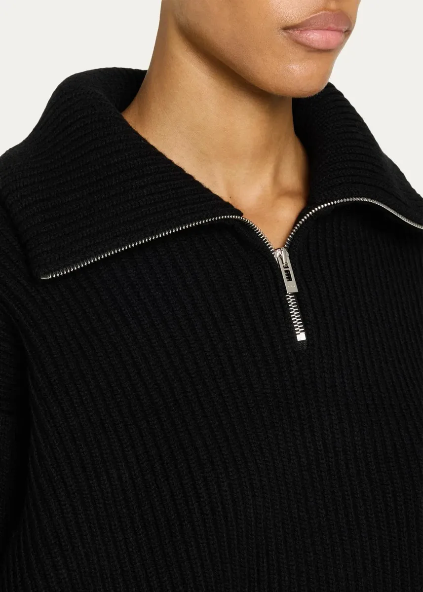ALAÏA Wool-Cashmere Rib Half-Zip Trucker Sweater | Thumbnail 5