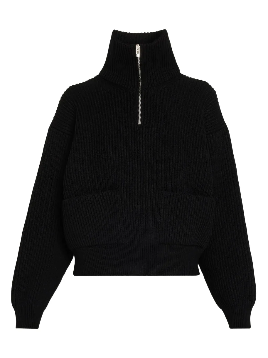Wool-Cashmere Rib Half-Zip Trucker Sweater Wool-Cashmere Rib Half-Zip Trucker Sweater