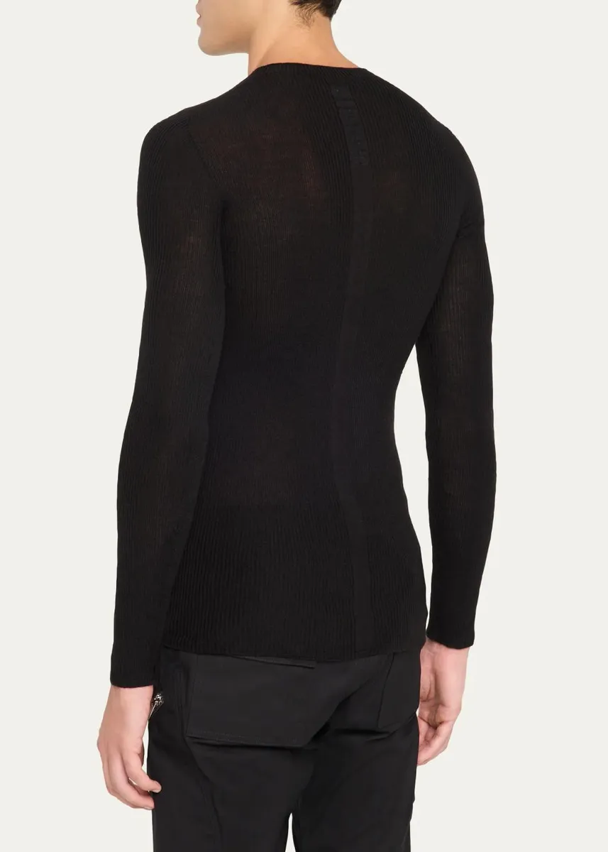 Rick Owens Men's Wool Rib Crewneck Sweater | Thumbnail 3 Rick Owens Men's Wool Rib Crewneck Sweater | Thumbnail 3