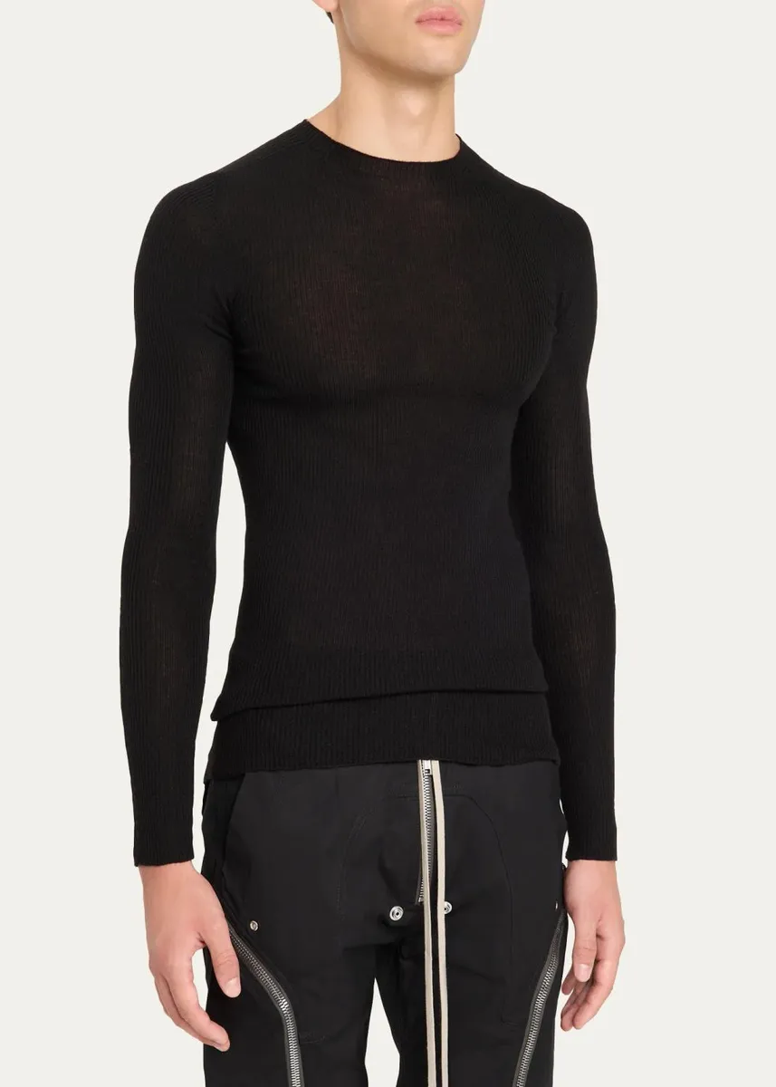 Rick Owens Men's Wool Rib Crewneck Sweater | Thumbnail 4 Rick Owens Men's Wool Rib Crewneck Sweater | Thumbnail 4