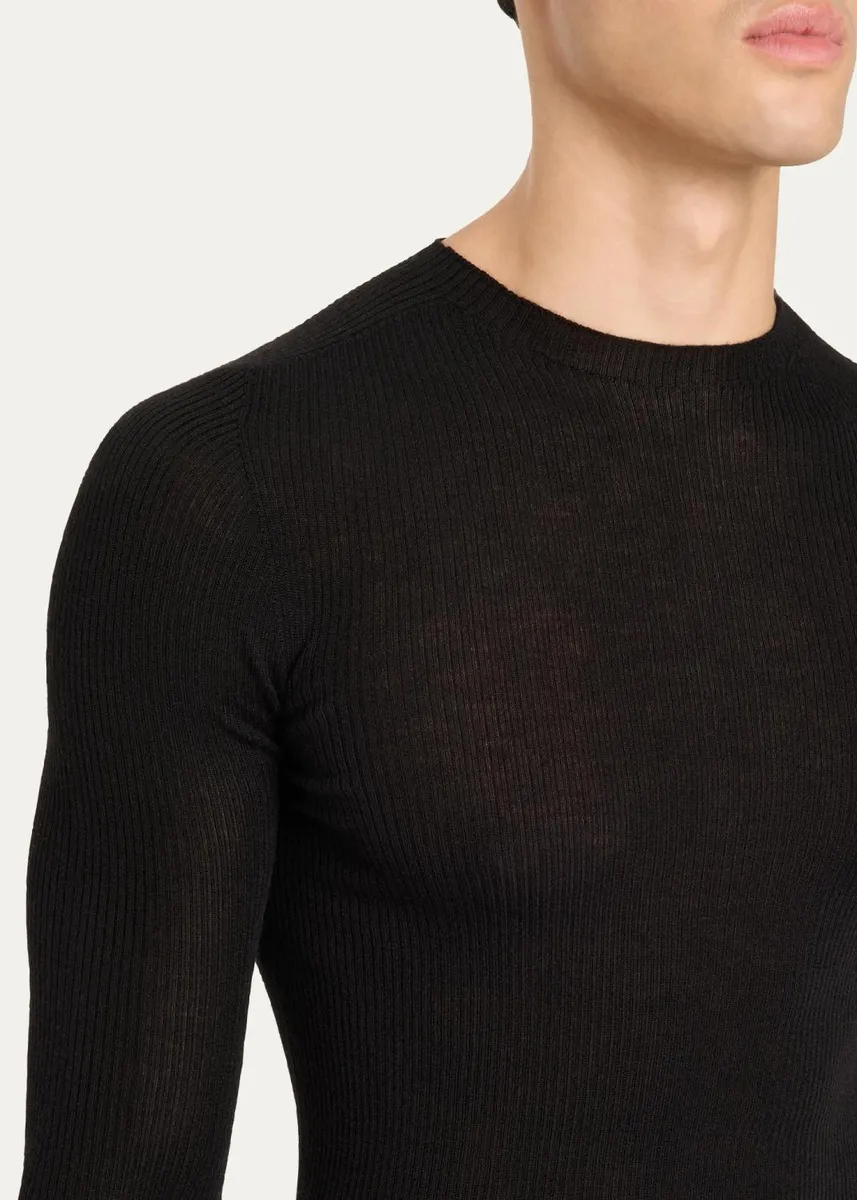 Rick Owens Men's Wool Rib Crewneck Sweater | Thumbnail 5 Rick Owens Men's Wool Rib Crewneck Sweater | Thumbnail 5
