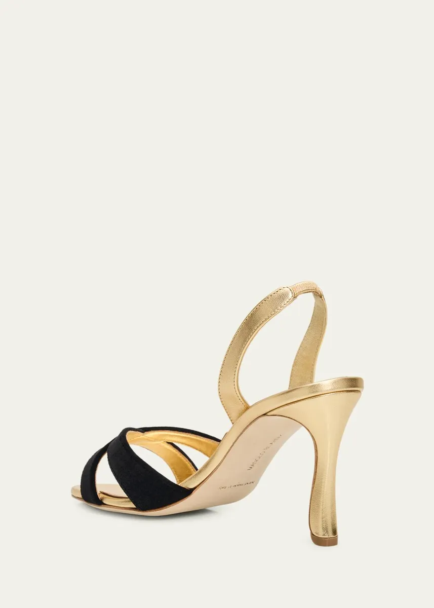 Manolo Blahnik 90mm Callydra Mixed Leather Slingback Sandals | Thumbnail 4