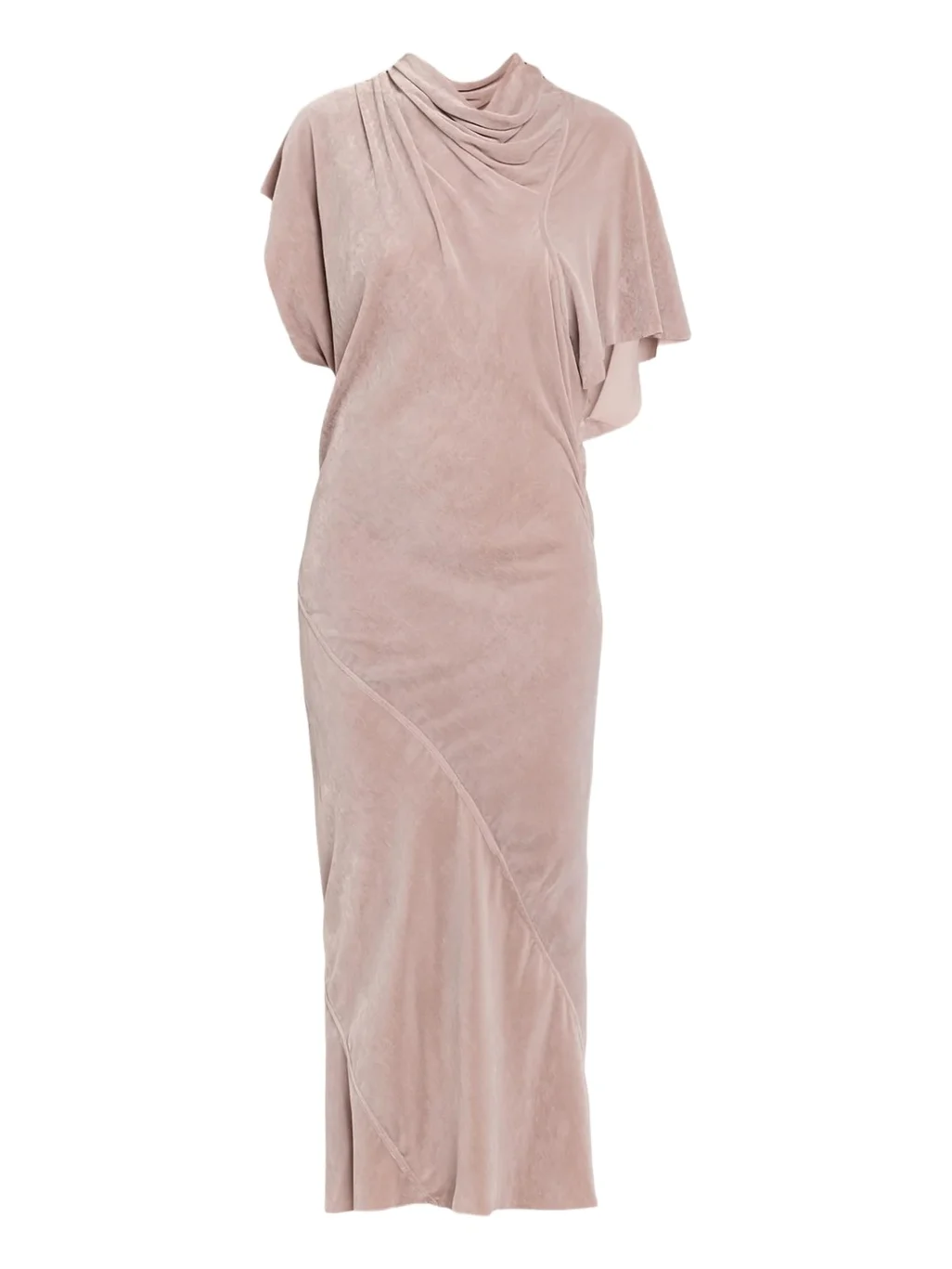 Seb Draped Velvet Asymmetric Short-Sleeve Midi Dress