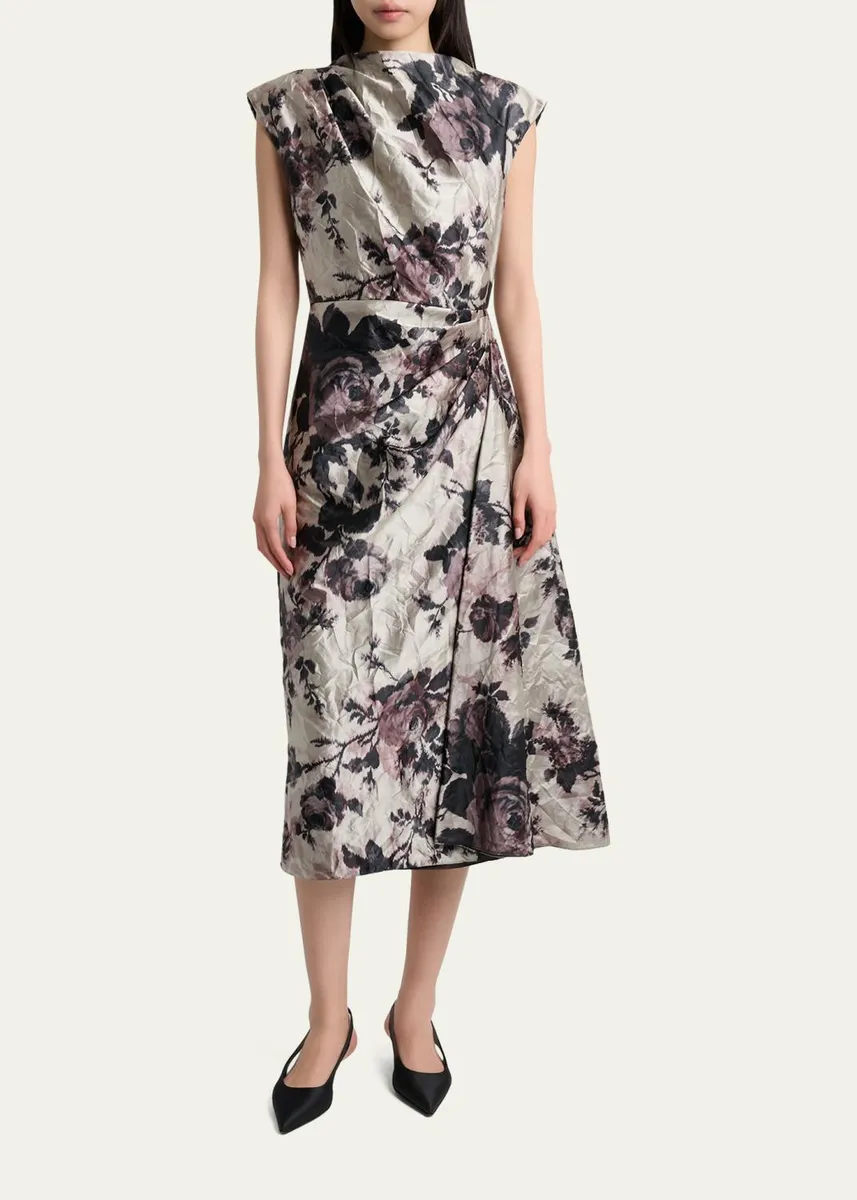 Erdem Draped Floral Satin Midi Dress | Thumbnail 2