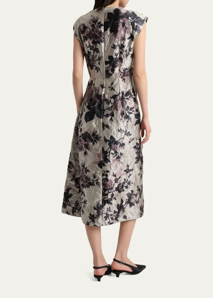 Erdem Draped Floral Satin Midi Dress | Thumbnail 3