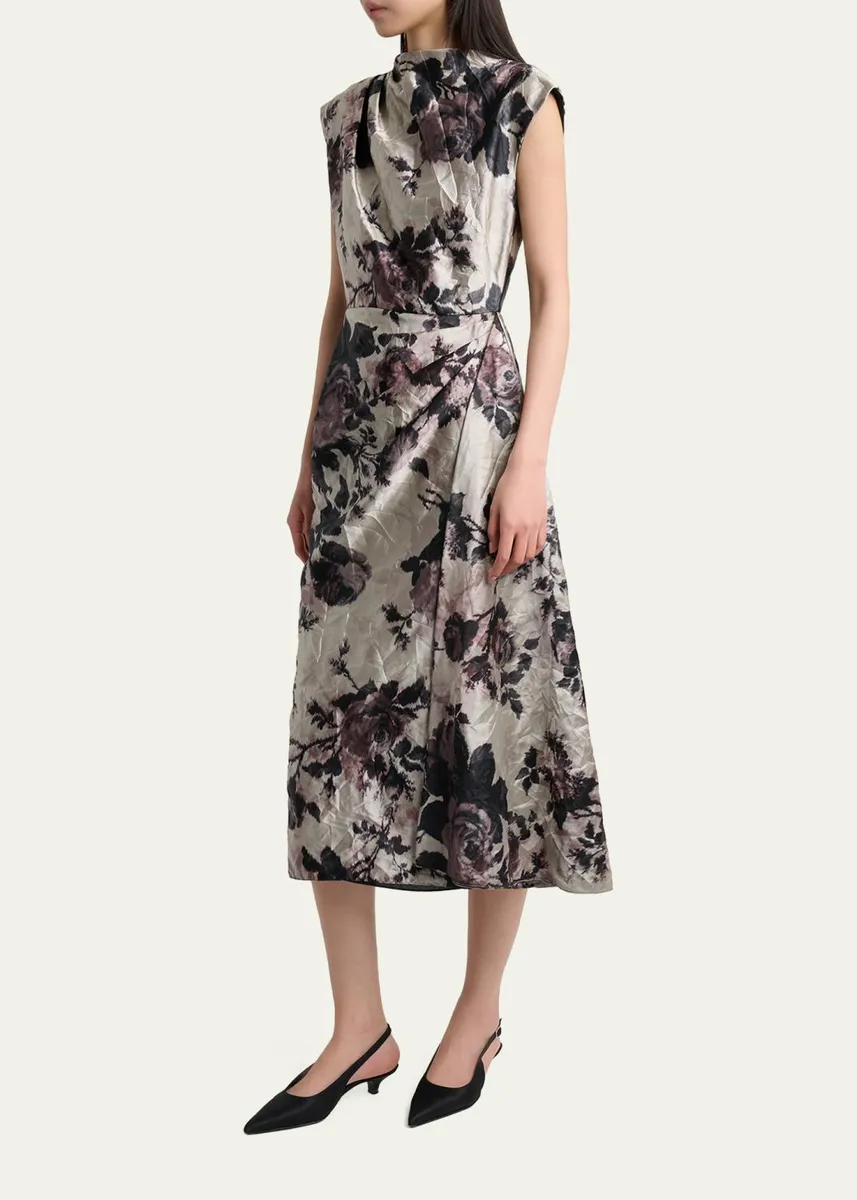 Erdem Draped Floral Satin Midi Dress | Thumbnail 4